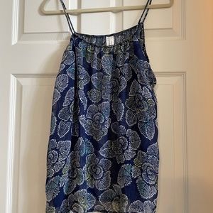 Sheer, shades of blue, spaghetti strap tank.  Size L
